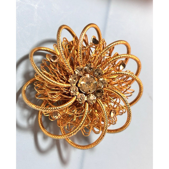 Vintage Mid-Century WEISS Wirework Flower Star Burst Sputnik Floral Brooch 2.5" - Picture 4 of 16